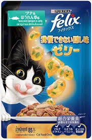 پوچ گربه فلیکس "Felix" با طعم ماهی مرغ و اسفناج در ژل وزن 85 گرم