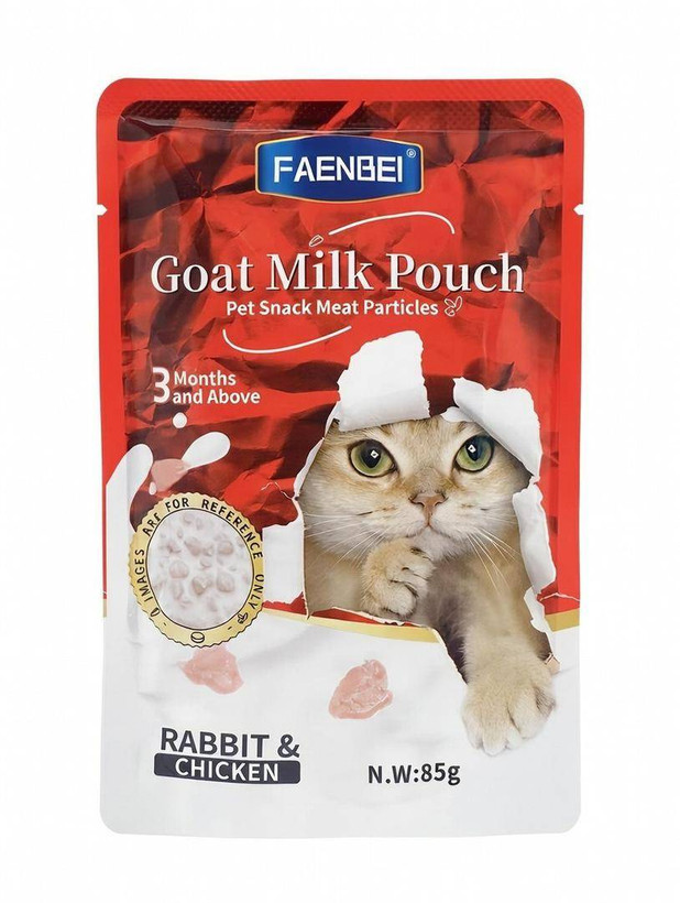 پوچ گربه فنبی مدل چانک طعم مرغ و خرگوش داخل شیر بز Faenbei Goat Milk Pouch وزن 85 گرم