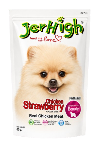 تشویقی سگ جرهای مدل Chicken Strawberry Stick با طعم مرغ و توت‌فرنگی 60 گر