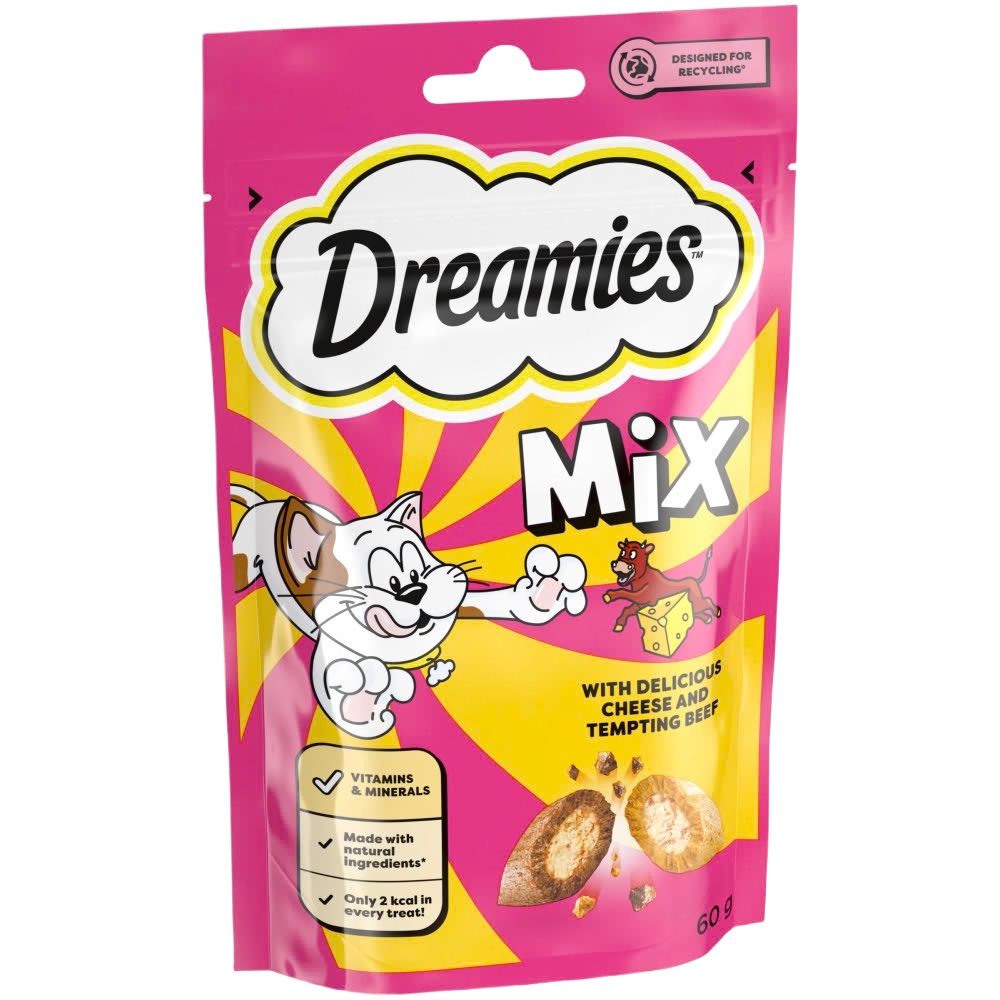 تشویقی گربه دریمز با طعم گوشت گاو و پنیر (Dreamies Beef & Cheese) 60 گرم