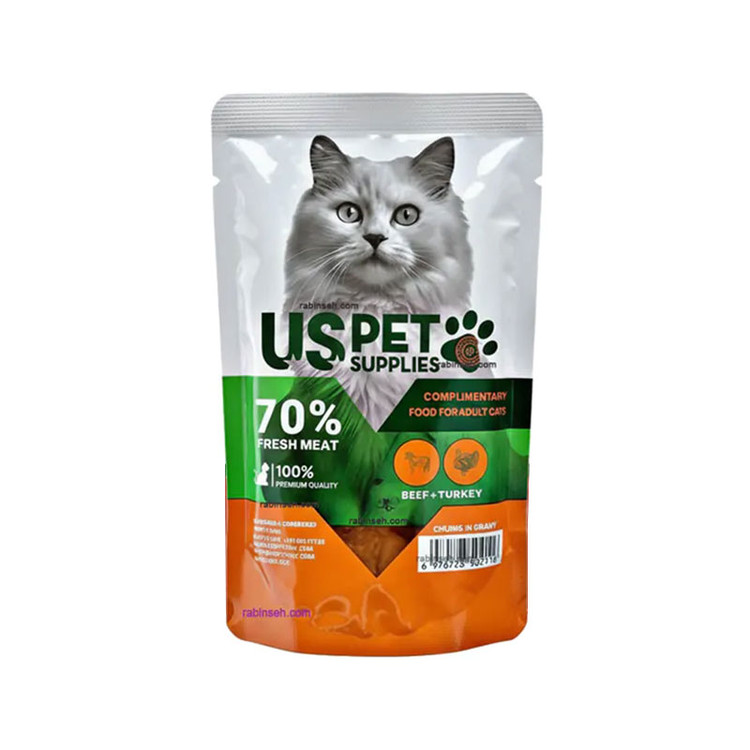 پوچ گربه بالغ یو اس پت با طعم گوساله و بوقلمون US Pet Fresh Meat وزن ۱۰۰ گرم