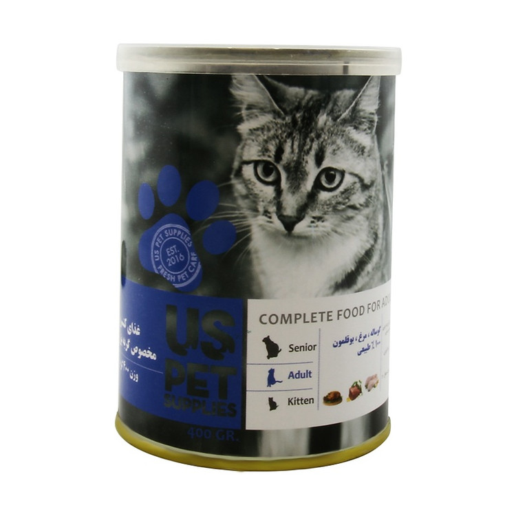 کنسرو غذای گربه US PET با طعم مرغ، گوساله و بوقلمون ۴۰۰ گرم