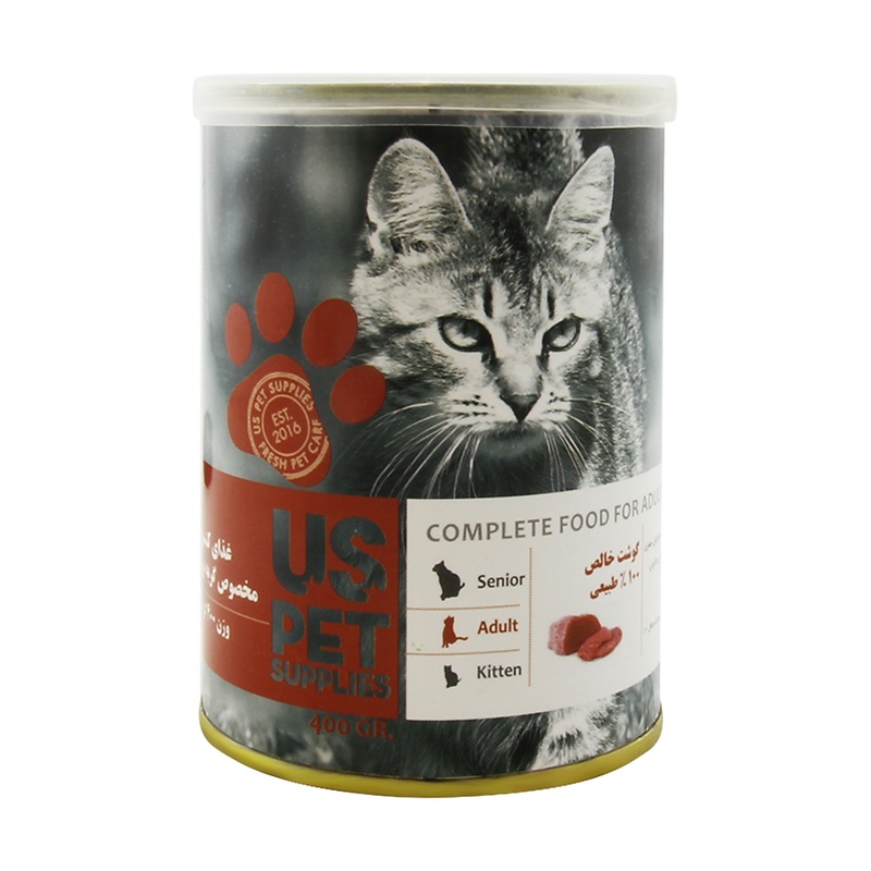 کنسرو غذای گربه US PET با طعم گوشت گاو خالص ۴۰۰ گرم
