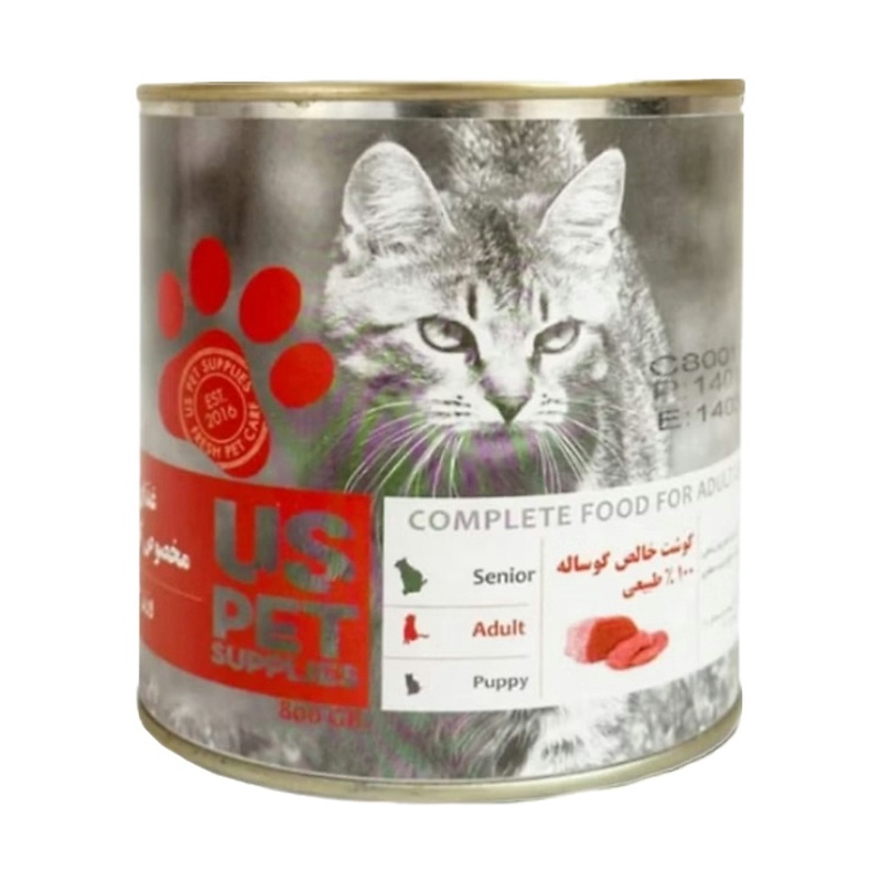 کنسرو غذای گربه US PET با طعم گوشت گاو خالص 8۰۰ گرم